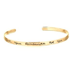Count Your Rainbows Not Thunderstorms Adjustable Cuff Bracelet Gold NWOT